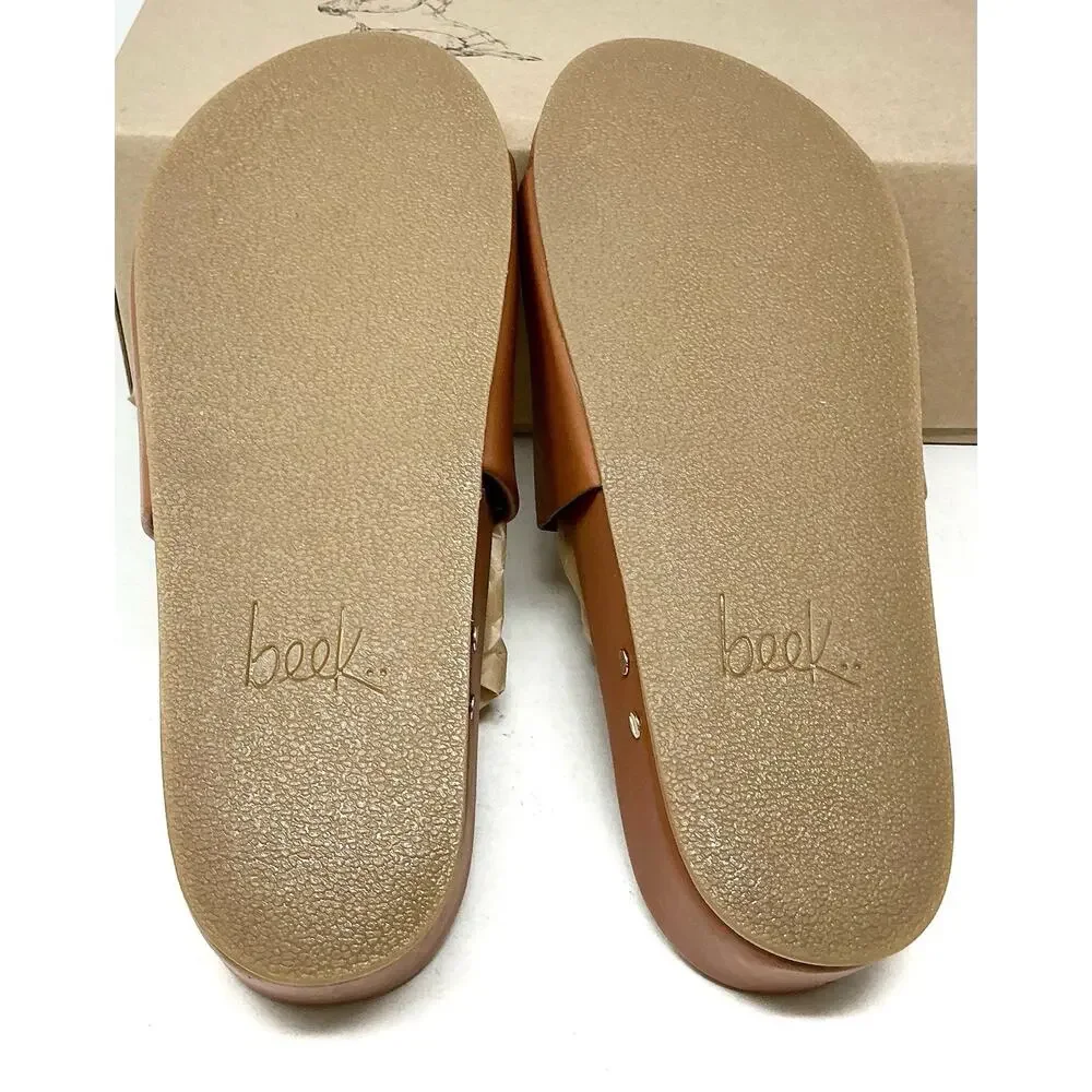 🆕Beek Pelican Tan Leather Platform Slide Sandal